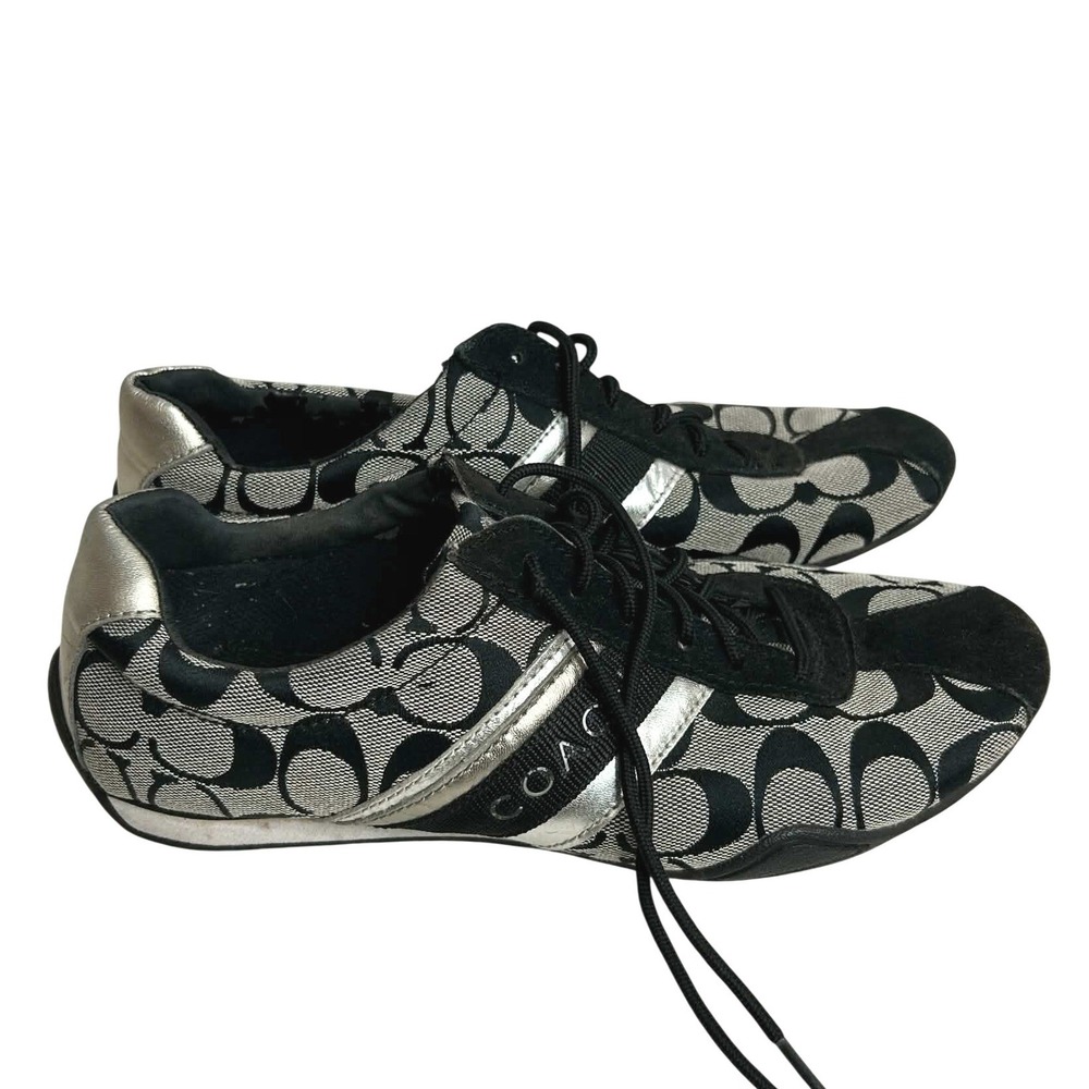 Coach Jayme Signature Monogram Sneakers Black Silver Q582 Womens 8.5 M